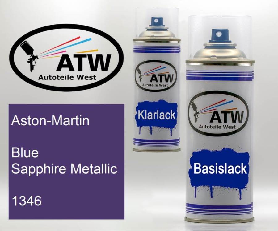 Aston-Martin, Blue Sapphire Metallic, 1346: 400ml Sprühdose + 400ml Klarlack - Set, von ATW Autoteile West.